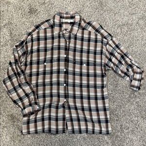 Women’s Plaid Shirt - Black, White, Brown